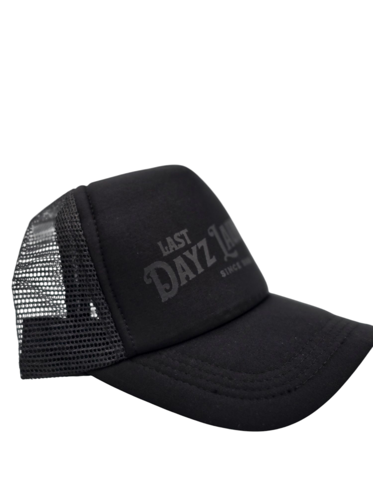 Black on Black Last Dayz Laundry Trucker Foam Snapback Hat a Christian Clothing Brand