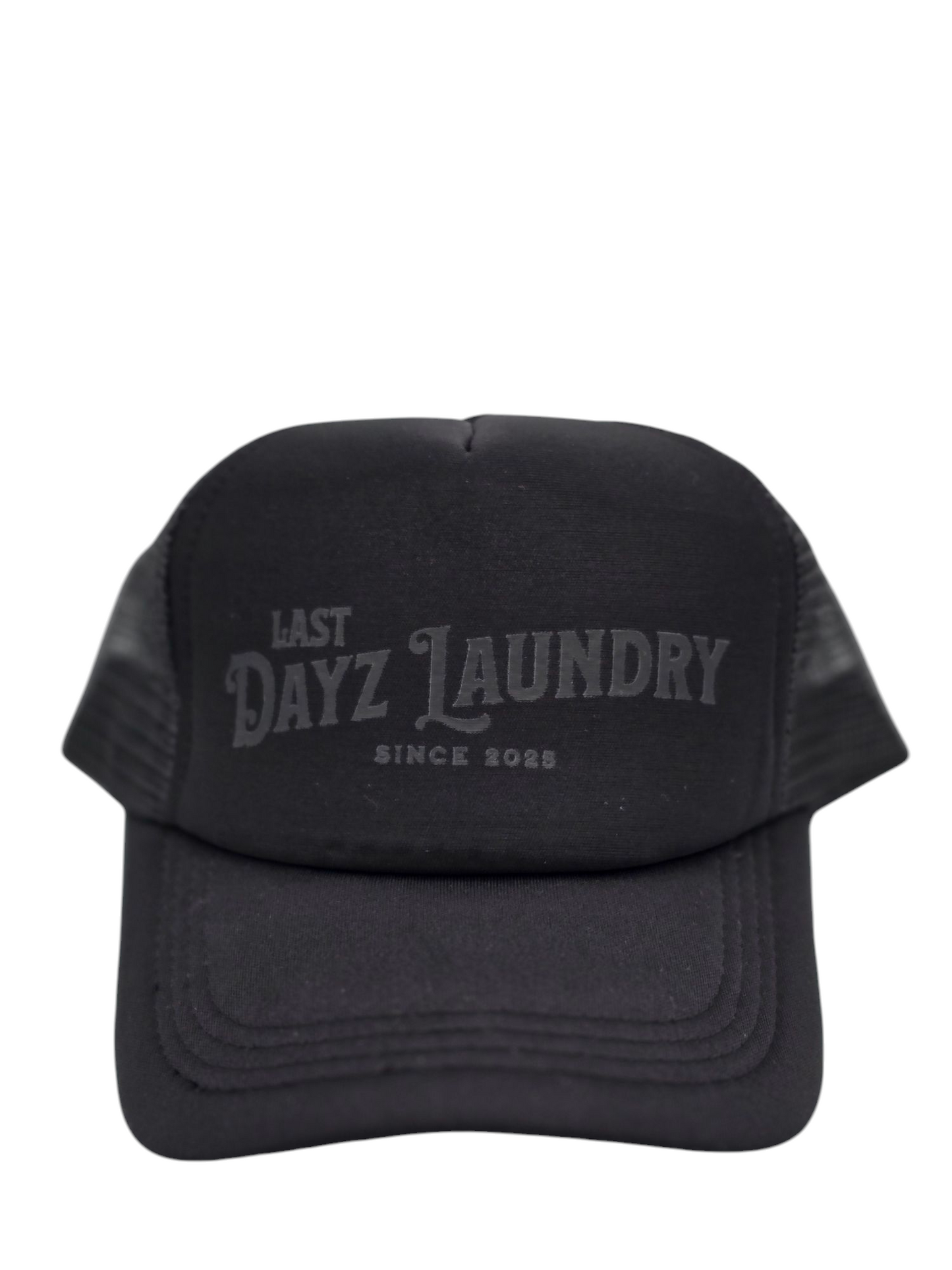 Black on Black Last Dayz Laundry Trucker Foam Snapback Hat a Christian Clothing Brand